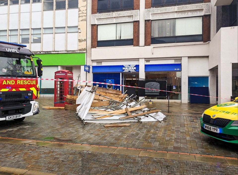 The scaffolding was brought down by Storm Noa in Fareham, Hants