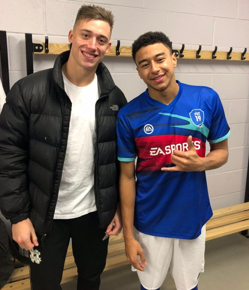 Alex, left, has also been able to meet some of his footballing heroes such as Jesse Lingard, pictured