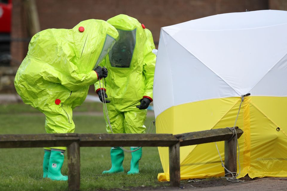 Detectives in hazmat suits in Salisbury after the poisoning of Sergei Skripal and his daughter Yulia