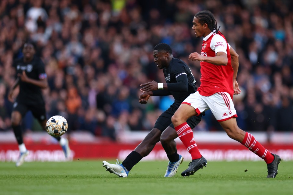 Gideon Kodua let fly from 35 yards out to lob the Arsenal goalkeeper