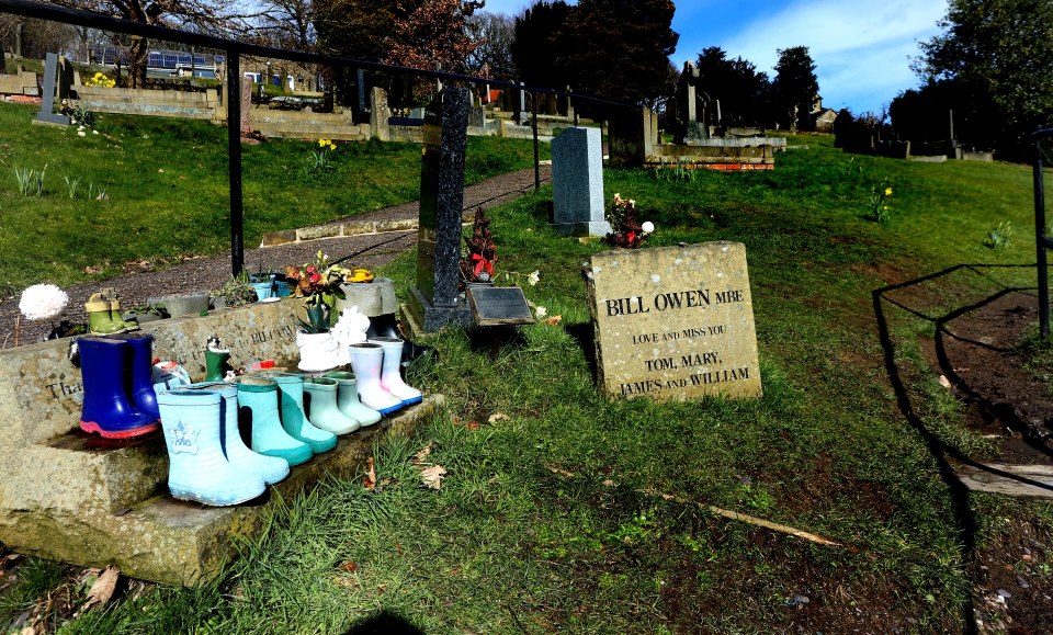 Fans leave wellies at the grave of Bill Owen who played Compo in the show