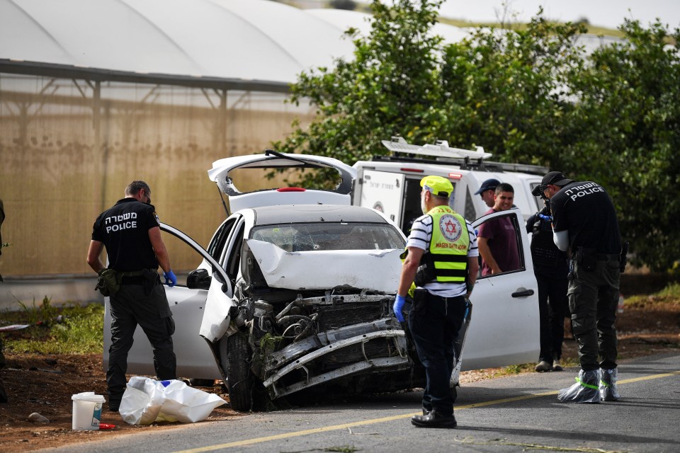 The family’s car seen after the gun attack on Friday