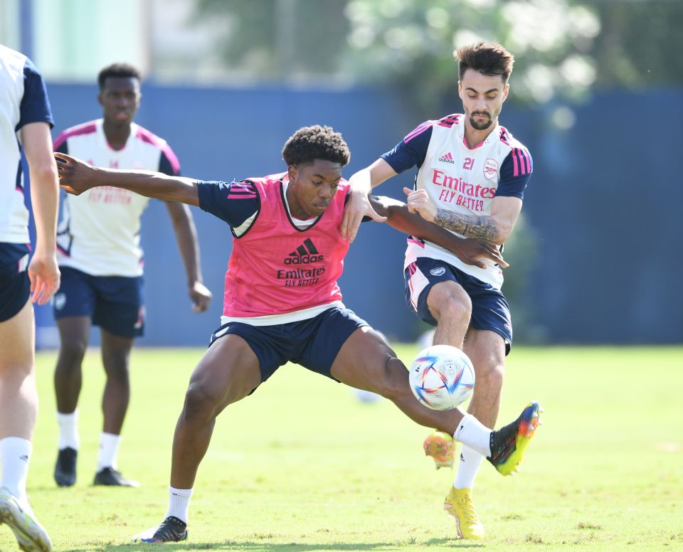 Lewis-Skelly trains with the Arsenal first team during their winter training camp