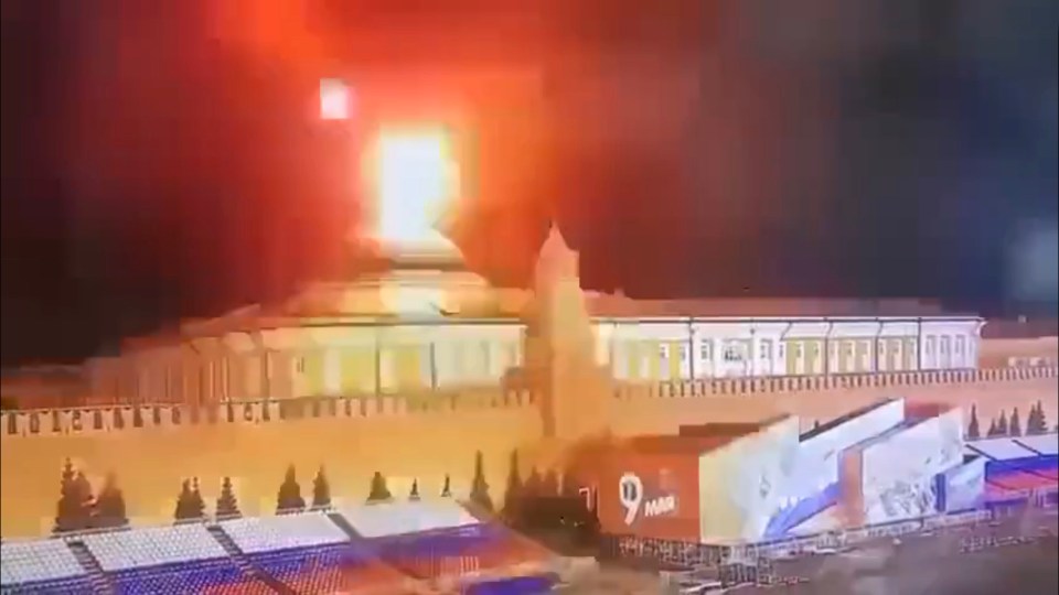 Footage showed a flying object exploding in flames above the Kremlin on Wednesday