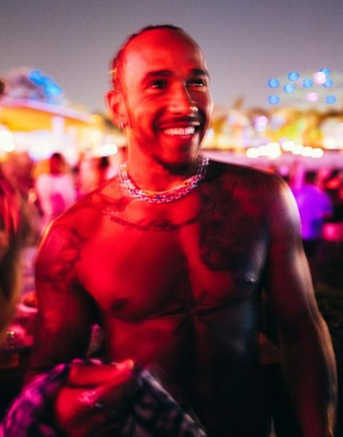 Sir Lewis Hamilton was spotted topless at Coachella