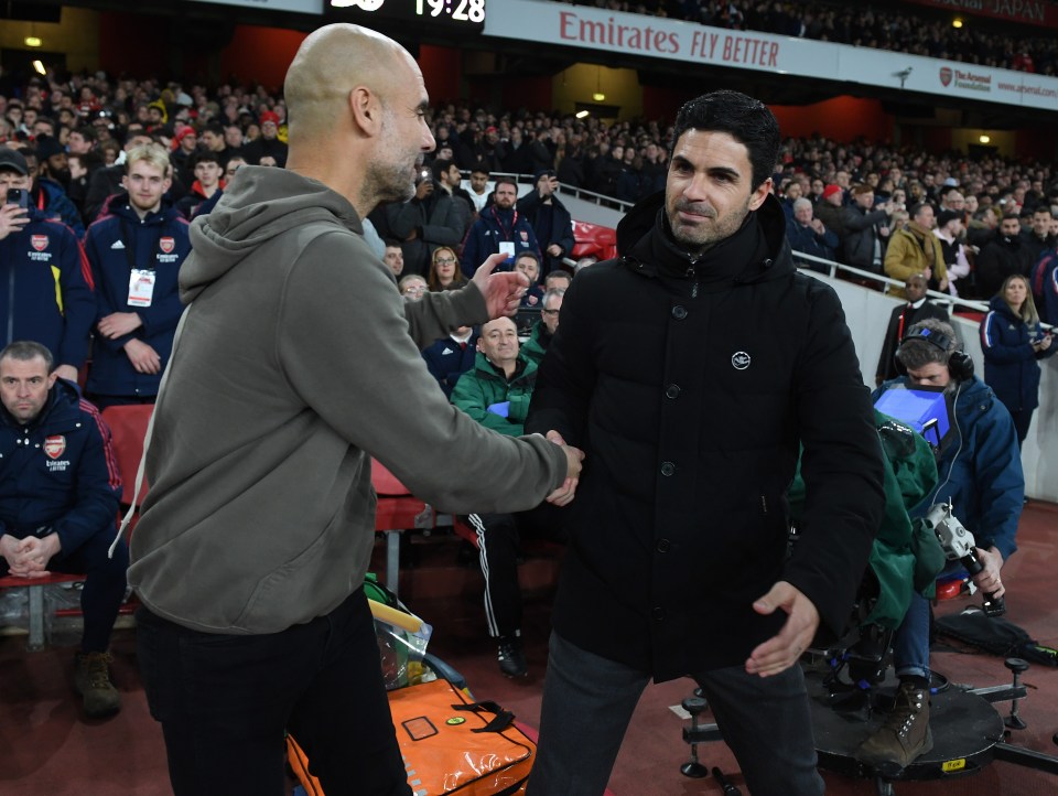 Mikel Arteta will come up against Pep Guardiola at the Etihad on Wednesday night