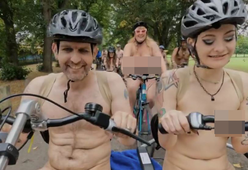 Laura (right) hit the road on a naked bike ride to improve her self-esteem