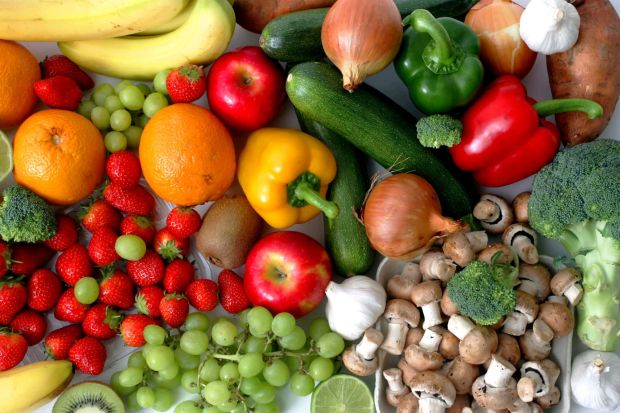 A collage of fresh fruits and vegetables.