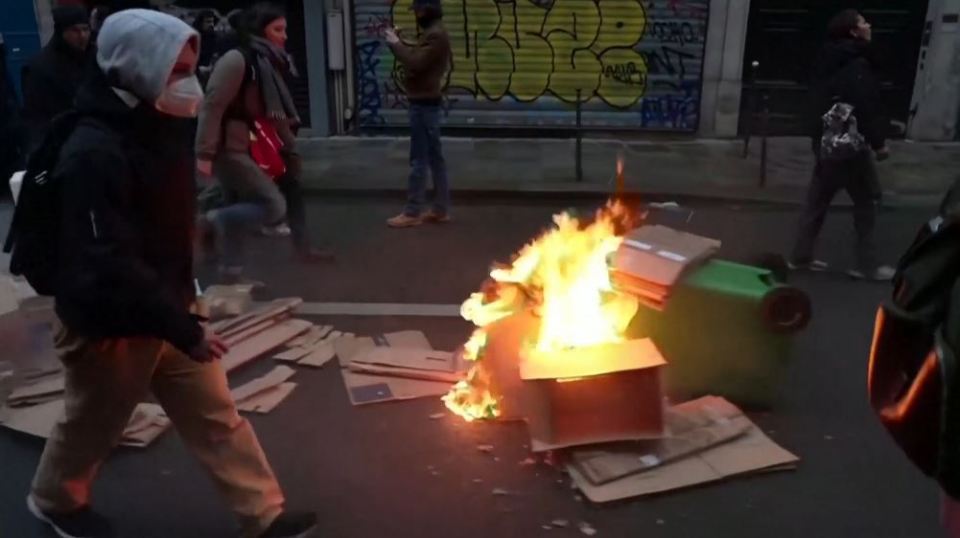 Shocking moment rioters set police station on FIRE in France as protests rage over Macron pension