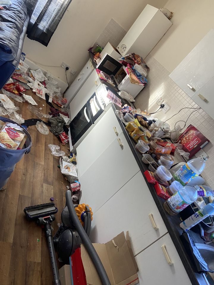 The kitchen was inoperable - with containers and packets spread across the counters