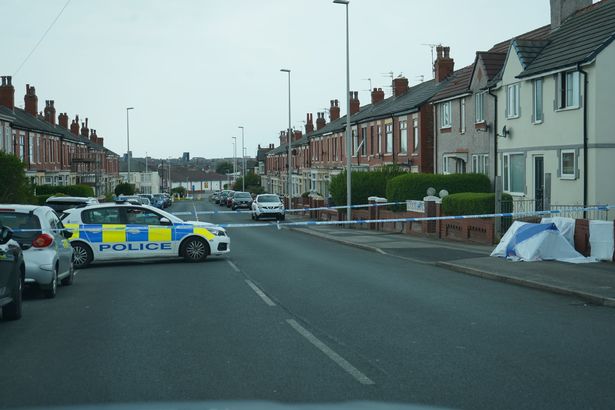 A cordon has been set up across the residential street in Blackpool