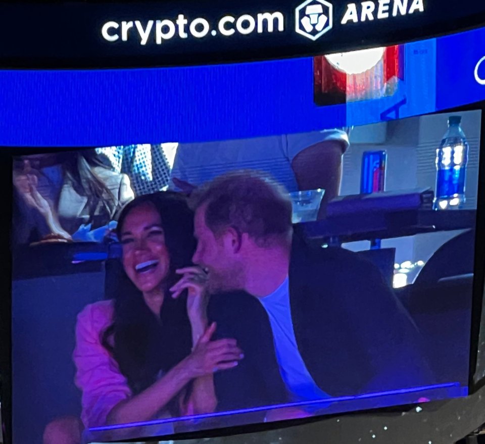 Harry and Meghan on the 'kiss cam' at the LA Lakers game