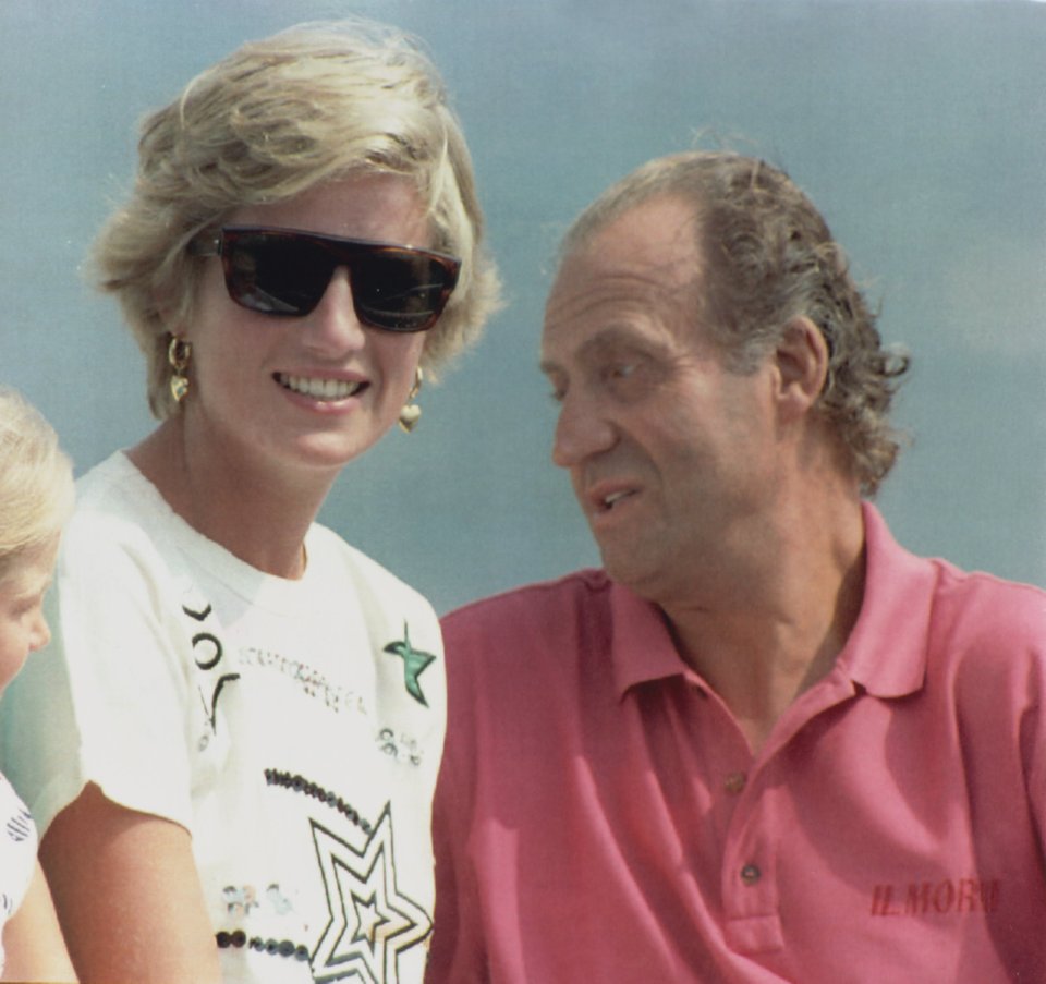 Princess Diana and King Juan Carlos of Spain in Majorca on his yacht