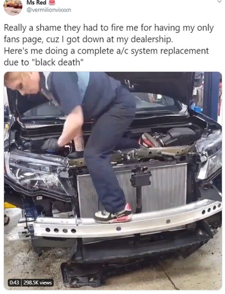 But she managed to get her own back by working as a mechanic again even after being fired