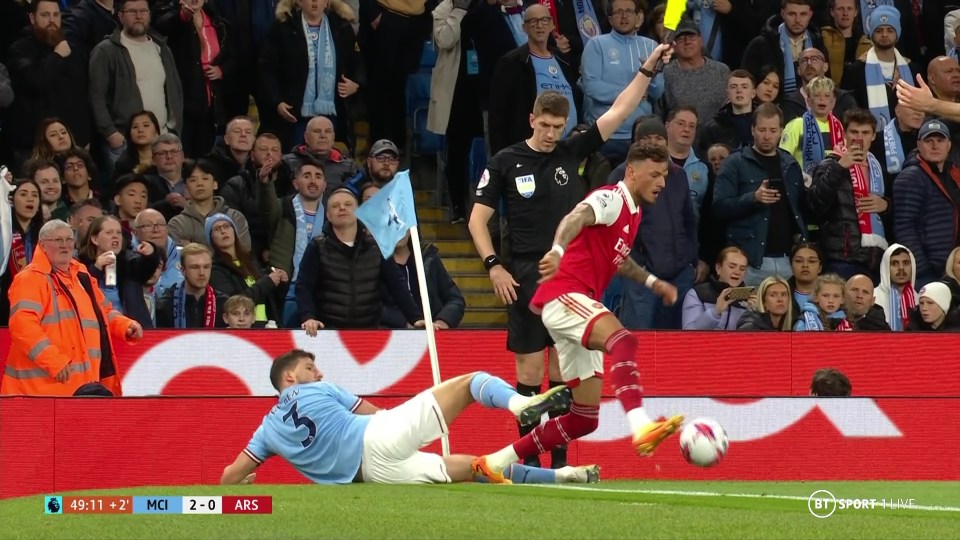 Arsenal were raging after Ruben Dias kicked out at Ben White in the first half