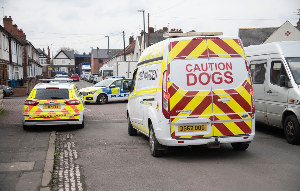 Officers remain at the scene on Cameron Road in Derby