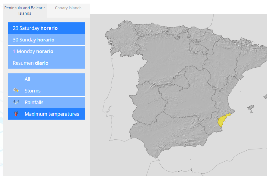 Hols destination of Alicante have received a yellow warning for temperatures by AEMET