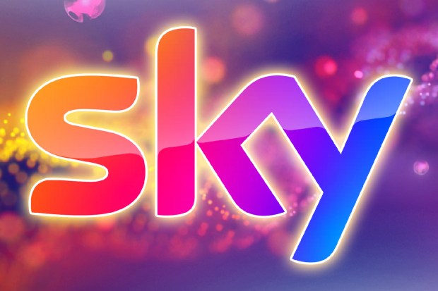 a colorful sky logo on a purple background