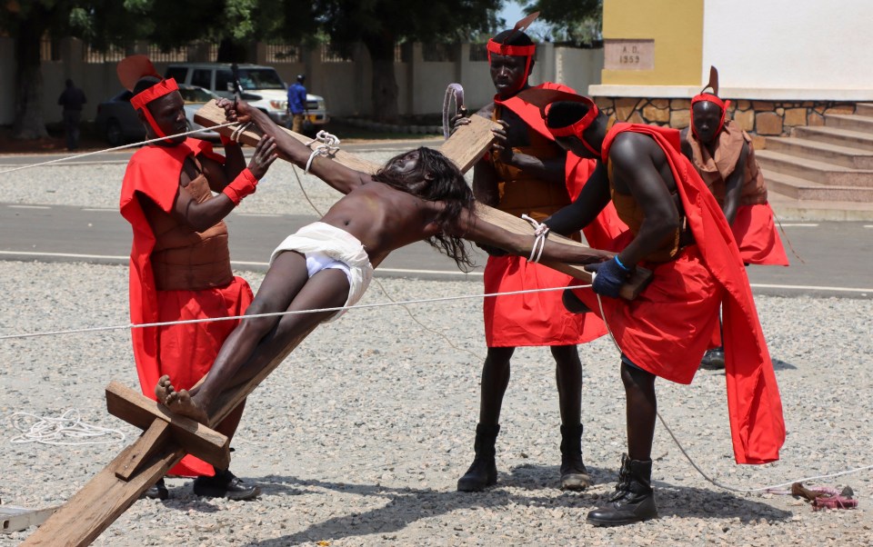 In South Sudan, a group of Christians portray the crucifixion