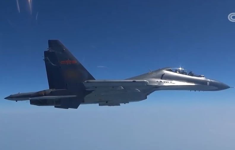 The footage also showed fighters circling Taiwan