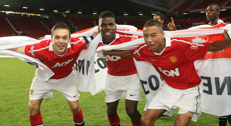 Thorpe, left, captained Paul Pogba and Jesse Lingard in Man Utd's youth team