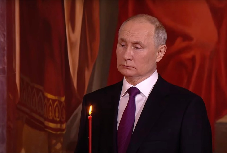 Vladimir Putin attended an Orthodox Easter service on Sunday