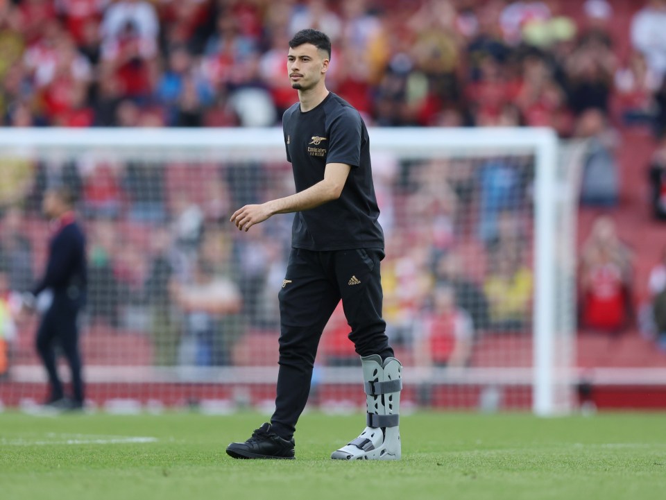 Martinelli wore a bigger protective boot at the end of the game