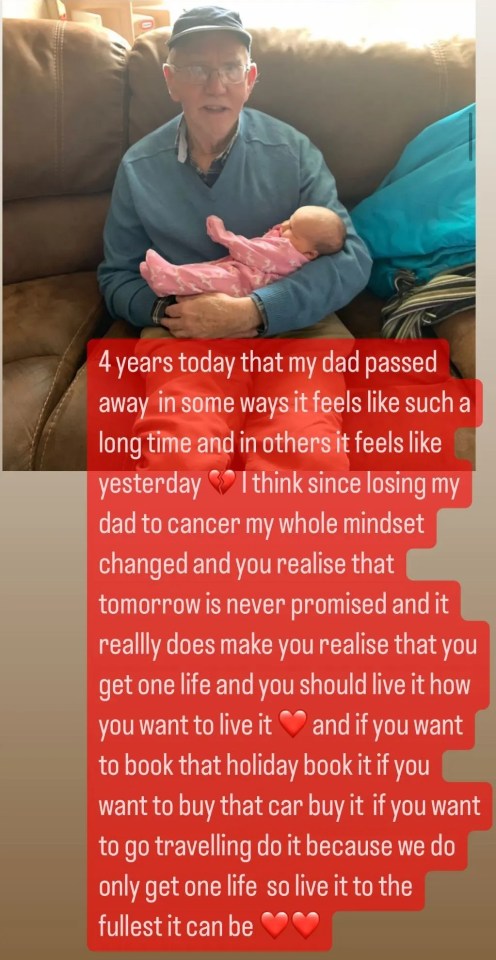 Sue paid an emotional tribute to her late dad on Instagram