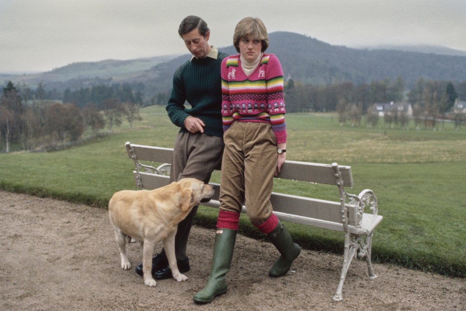 Dated from 1981, King Charles and Princess Diana with their dog at Craigowan Lodge in Balmoral