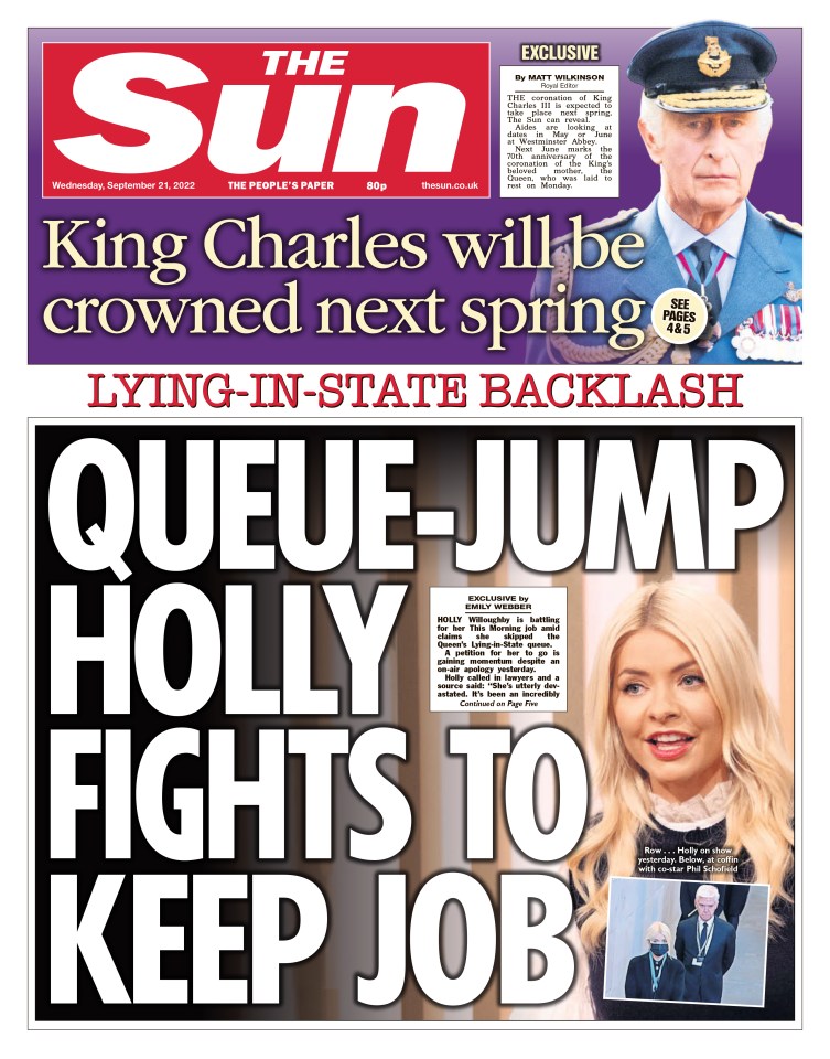 The Sun reported on the duo's 'queue-jump' to see the Queen lying-in-state