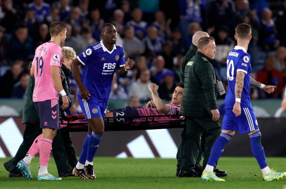 He was taken off the pitch on a stretcher and later transported to hospital