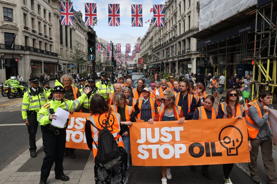 Just Stop Oil protestors blocked traffic in Regent Street on one of the summer's busiest shopping days