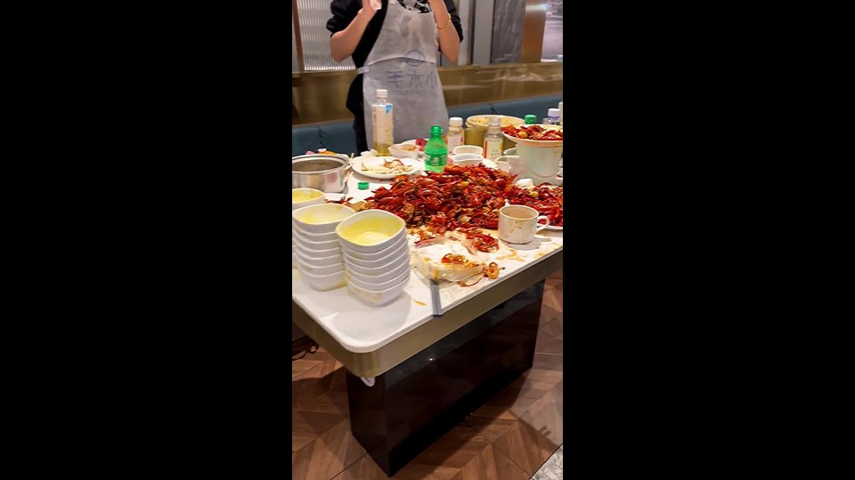 The party shared a video of their table covered in hundreds of crab shells