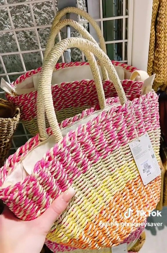 She also spotted a range of cute beach bags, including this bright pink and orange wicker option