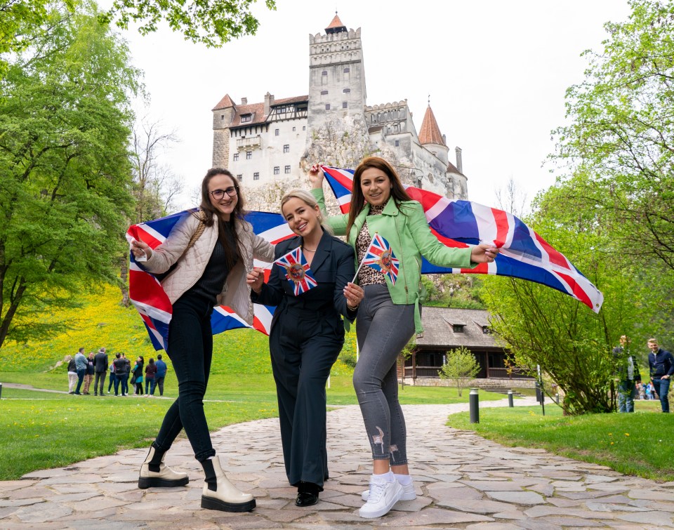 At Transylvania’s Bran Castle, Marin Bianca, and pals Simona Mouileanu and Georgeta Voinescue celebrated Charles’s imminent arrival