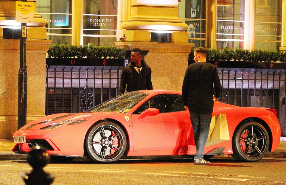 Richards has also splashed out on a £200,000 Ferrari 458 Speciale, parking it here outside the restaurant Rosso in Manchester city centre