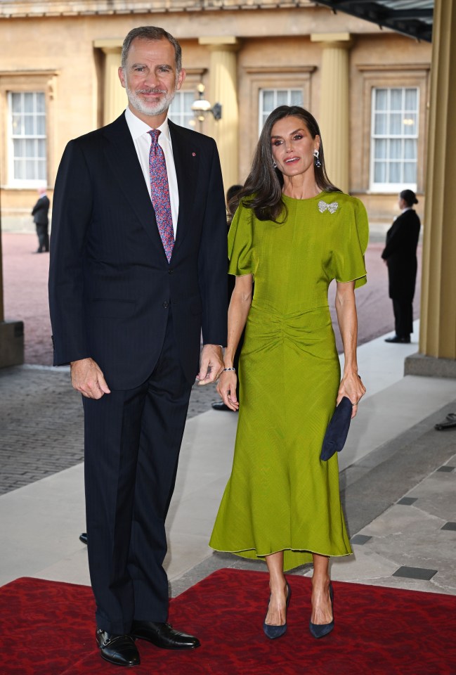 Queen Letizia of Spain, who wore an elegant £850 Victoria Beckham midi dress and was joined by her husband King Felipe VI