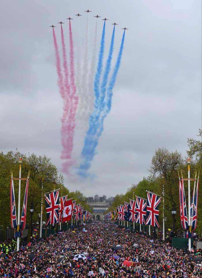 The Buckingham Palace flypast had to be shortened due to the weather yesterday