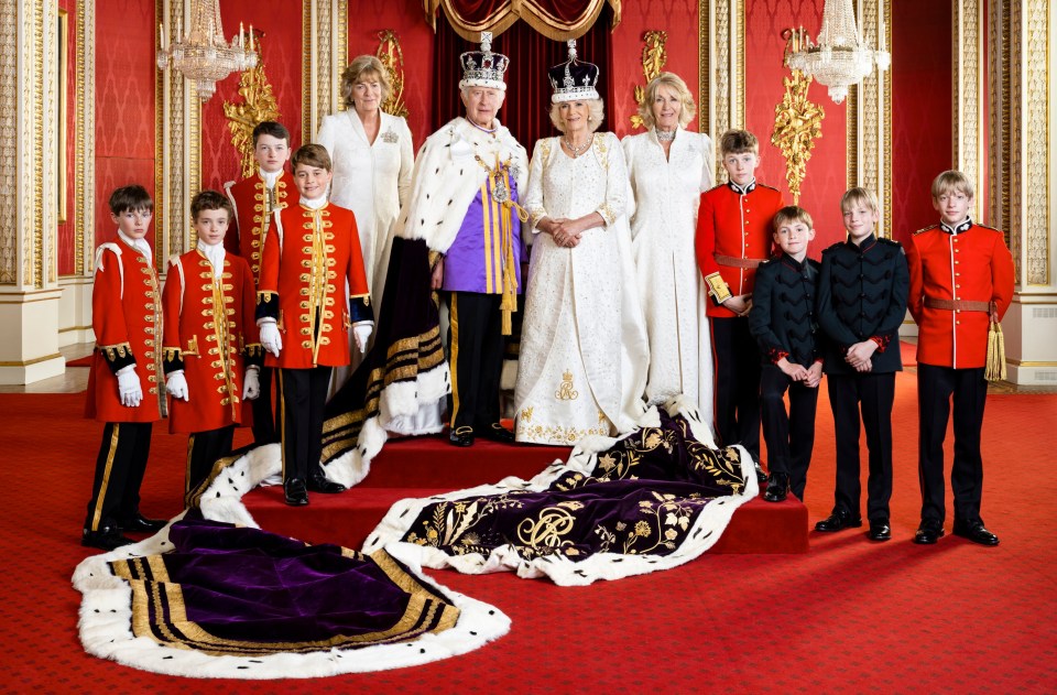 Charles and Camilla with their Pages of Honour and Ladies in Attendance