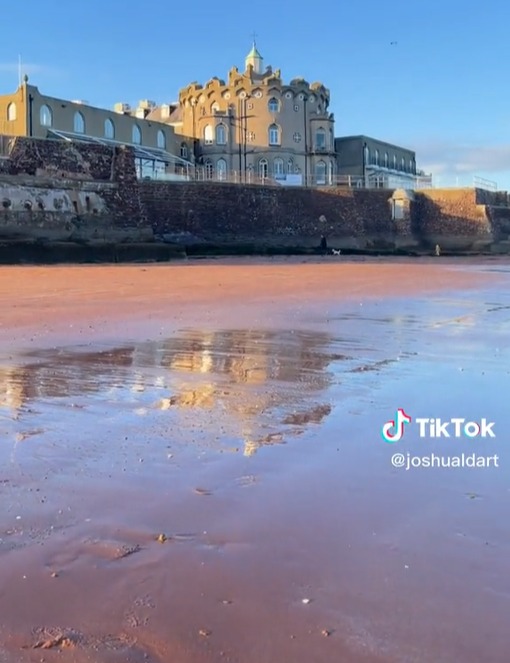 Other tourists to the beach have described the sand as "red" rather than pink