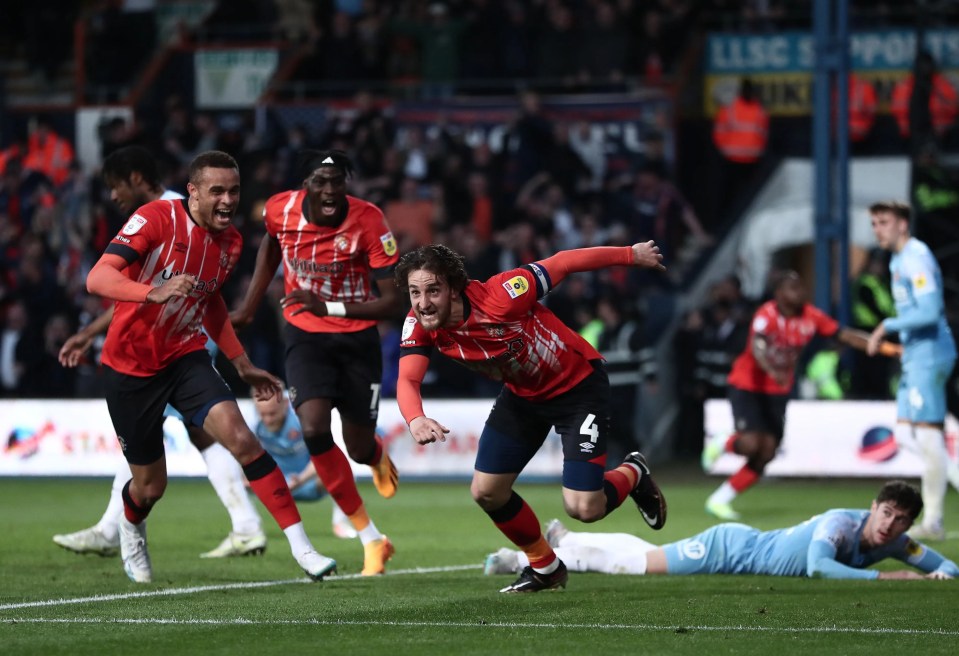 Tom Lockyer celebrates scoring his Luton's second goal