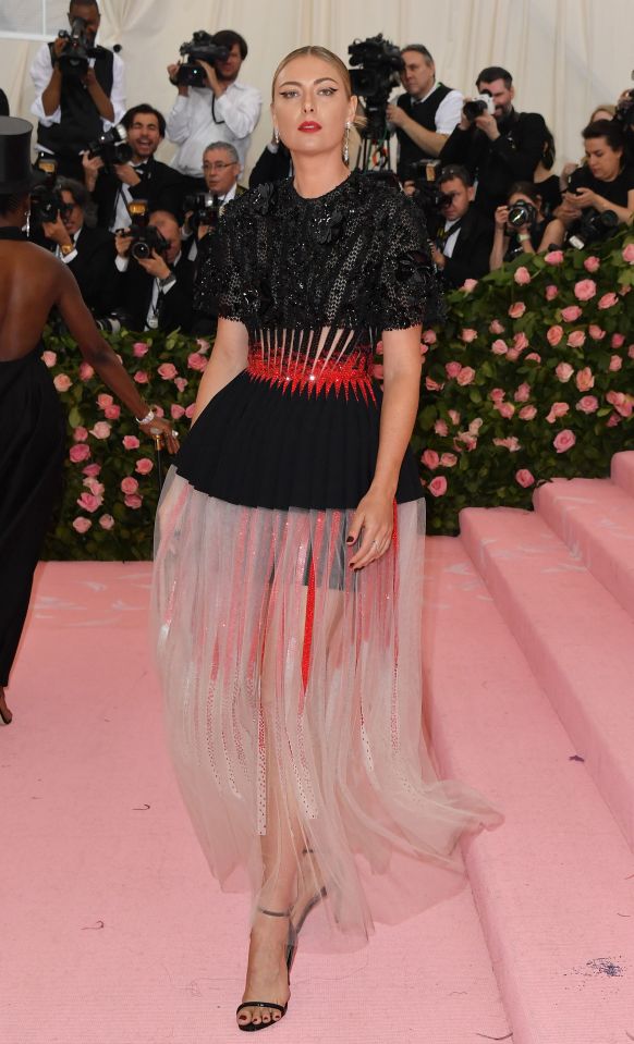 Maria Sharapova arrives for the 2019 Met Gala at the Metropolitan Museum of Art on May 6, 2019, in New York. - The Gala raises money for the Metropolitan Museum of Arts Costume Institute. The Gala's 2019 theme is Camp: Notes on Fashion" inspired by Susan Sontag's 1964 essay "Notes on Camp". (Photo by ANGELA WEISS / AFP)ANGELA WEISS/AFP/Getty Images