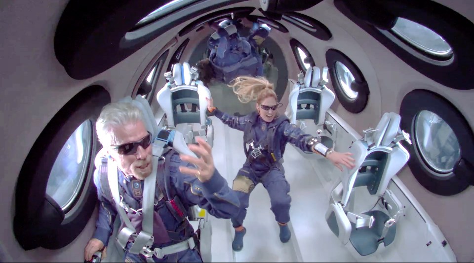 A shot from a video of Sir Richard Branson aboard VSS Unity in July 2021