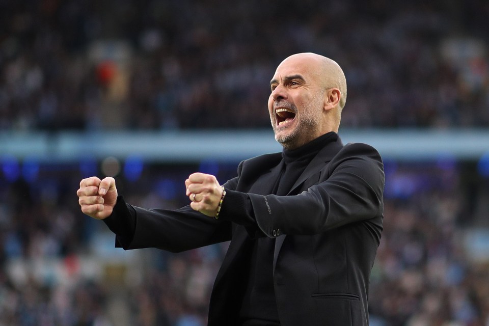 Pep Guardiola celebrates City's first goal against Real Madrid