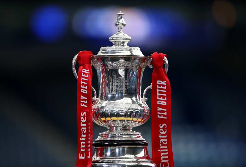 LEICESTER, ENGLAND - MARCH 21: A detailed view of the Emirates FA Cup Trophy is seen prior to the Emirates FA Cup Quarter Final  match between Leicester City and Manchester United at The King Power Stadium on March 21, 2021 in Leicester, England. Sporting stadiums around the UK remain under strict restrictions due to the Coronavirus Pandemic as Government social distancing laws prohibit fans inside venues resulting in games being played behind closed doors.  (Photo by Alex Pantling/Getty Images)