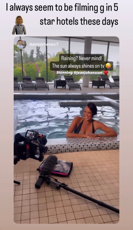 The A Place In The Sun presenter was caught filming poolside