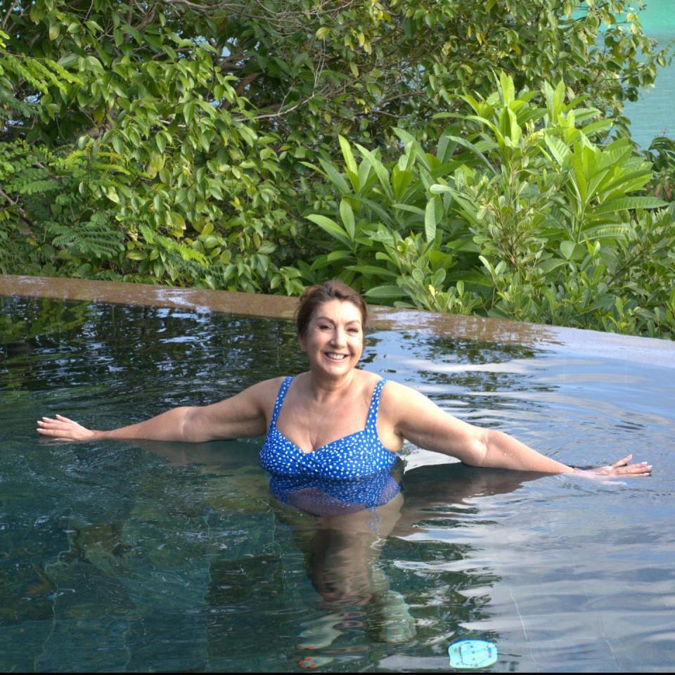 Jane was pictured in a blue swimsuit to promote the show