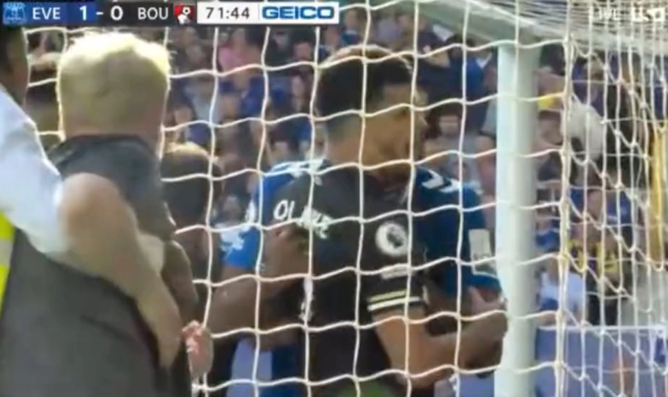 A fan ran towards Dominic Solanke and Yerry Mina at Goodison Park