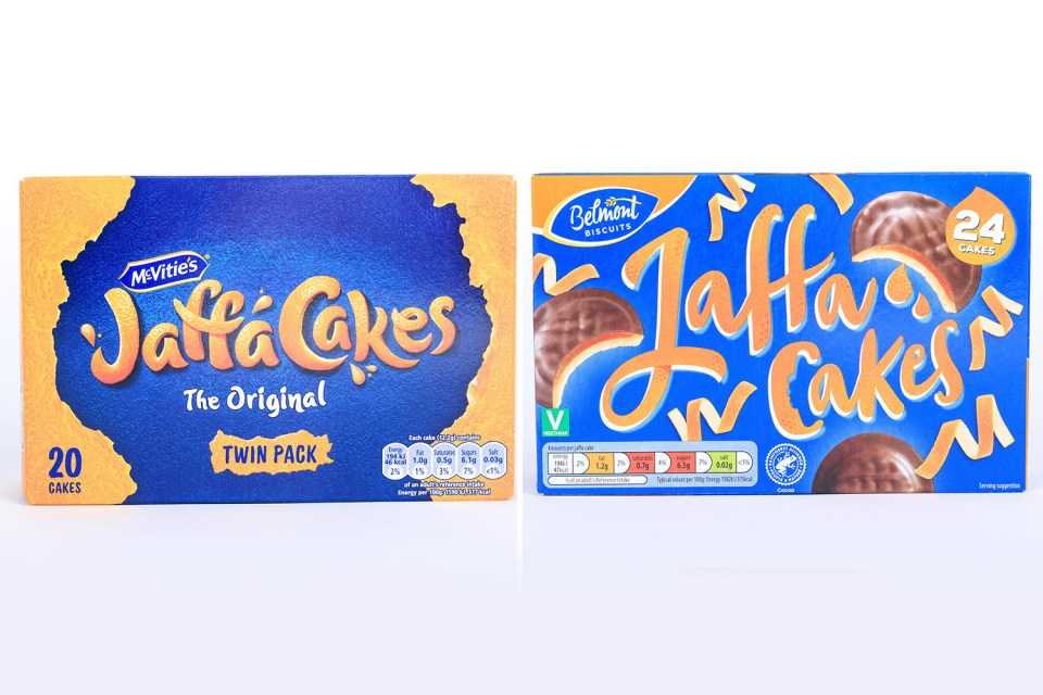 McVitie’s Jaffa Cakes 244g, £2 vs Belmont Jaffa Cakes 300g, £1.05