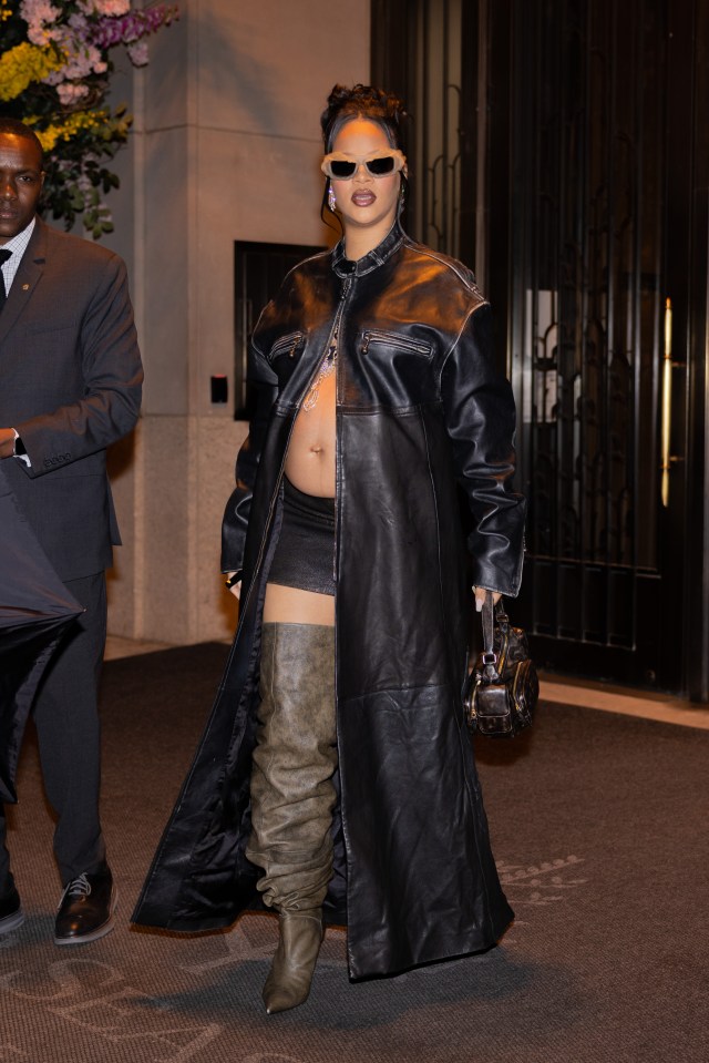 Rihanna wore this mostly unzipped trench coat on her mission to reinvent pregnancy fashion